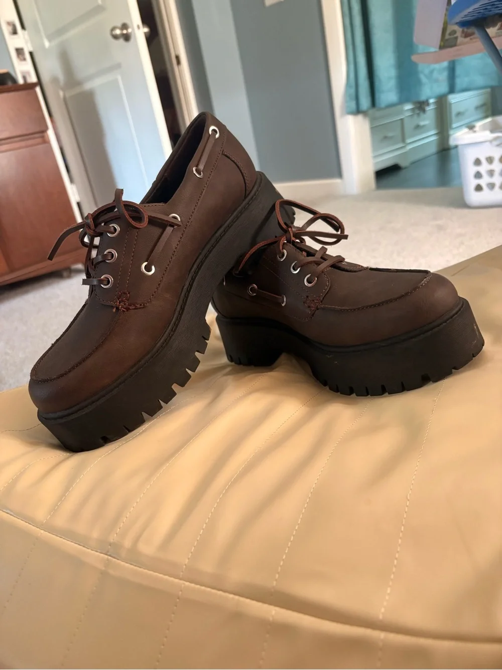 No Boundaries Brown Platform Lace-Up Shoes with Black Lug Soles
